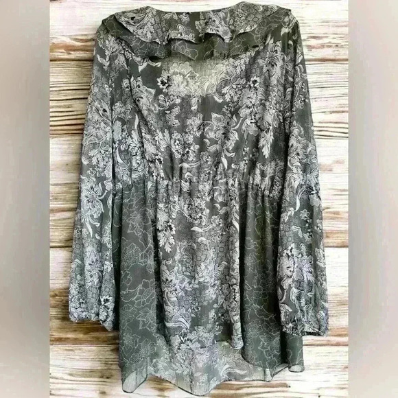 Jessica Simpson Babydoll Maternity Tunic Blouse Sheer Blue Gray Floral Ruffle XL - Picture 5 of 10